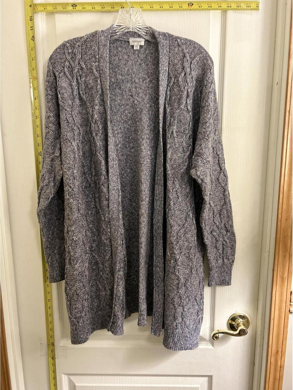 Avenue Women's Cardigan Sweater Gray With Sparkles 18/20
